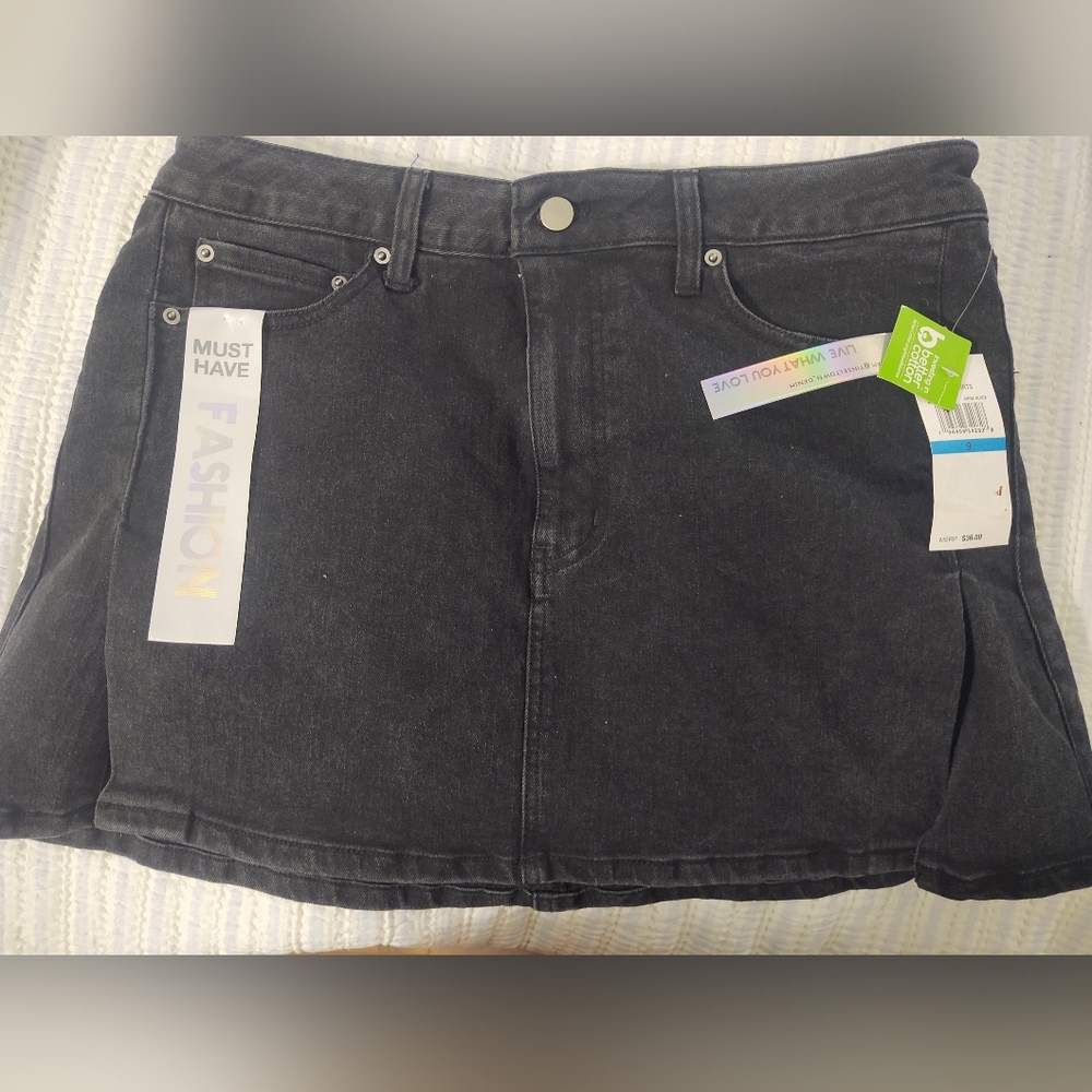 Black Denim Mini Skirt